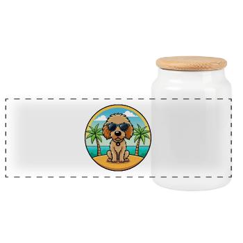 Spanish Water Dog Breed Cartoon Sunglasses Beach - Panoramic Cookie Jar with Wooden Lid - white - Front