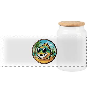 Fisch Lustige Cartoon Sommer Strand Sonnenbrille Aufkleber - Panorama Keksdose mit Holzdeckel - Weiß - Vorne