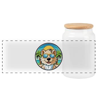 Bolognese Dog Breed Cartoon Sunglasses Beach - Panoramic Cookie Jar with Wooden Lid - white - Front