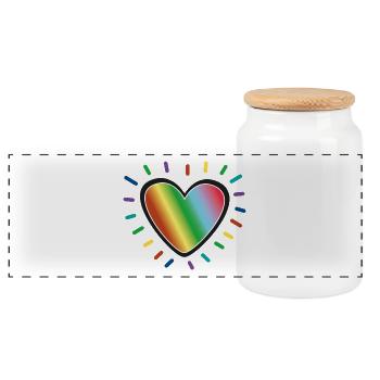 Rainbow Heart Pride Emblem - Panoramic Cookie Jar with Wooden Lid - white - Front