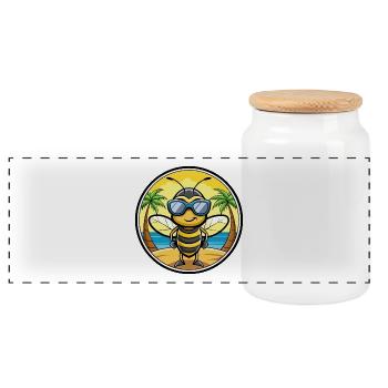 Biene Lustige Cartoon Sommer Strand Sonnenbrille Aufkleber - Panorama Keksdose mit Holzdeckel - Weiß - Vorne