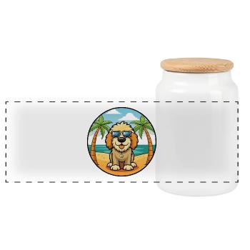 Spanish Water Dog Breed Cartoon Sunglasses Beach - Panoramic Cookie Jar with Wooden Lid - white - Front