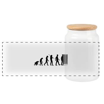 Evolution Barcode - Vom Affen zum Strichcode - Panorama Keksdose mit Holzdeckel - Weiß - Vorne