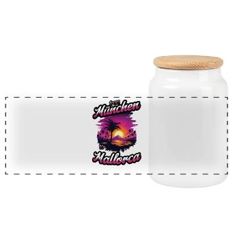 From München to Mallorca - Purple Text Edition - Panorama Keksdose mit Holzdeckel - Weiß - Vorne