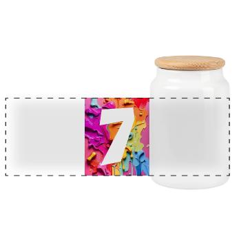 NO. 7 NUMBER 7 COLORFUL 7TH BIRTHDAY - Panoramic Cookie Jar with Wooden Lid - white - Front