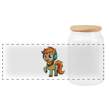 Pony Lustige Zeichentrickfigur Kopfhörer Musik - Panorama Keksdose mit Holzdeckel - Weiß - Vorne