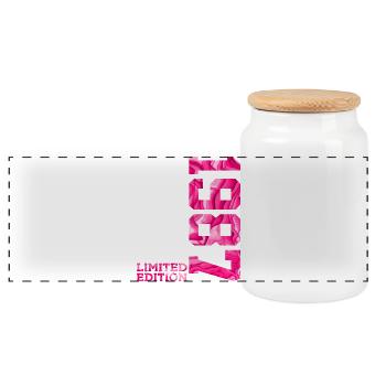 39TH BIRTHDAY PINK LIMITED EDITION 1987 - Panoramic Cookie Jar with Wooden Lid - white - Front