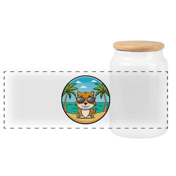 Chypre Chat Race Dessin Animé Lunettes De Soleil Plage - Boîte à biscuits avec couvercle en bois - blanc - Devant