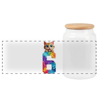 6 YEARS OLD CAT 6TH BIRTHDAY - Panoramic Cookie Jar with Wooden Lid - white - Front