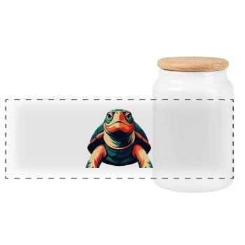 tortue dessin animé personnage animal de compagnie coloré - Boîte à biscuits avec couvercle en bois - blanc - Devant