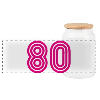 80. 80 JAHRE. 80-JÄHRIGES JUBILÄUM. 80. GEBURTSTAG. - Panorama Keksdose mit Holzdeckel - Weiß - Vorne