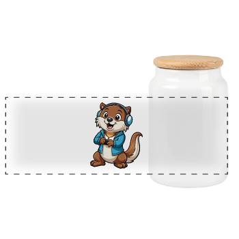 Loutre Funny Cartoon Character Musique de casque - Boîte à biscuits avec couvercle en bois - blanc - Devant