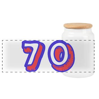 70. 70 YEARS. 70th ANNIVERSARY. 70 YEARS ANNIVERSARY. - Panoramic Cookie Jar with Wooden Lid - white - Front
