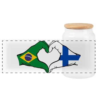Brésil Finlande Drapeau Mains Coeur Forme - Boîte à biscuits avec couvercle en bois - blanc - Devant