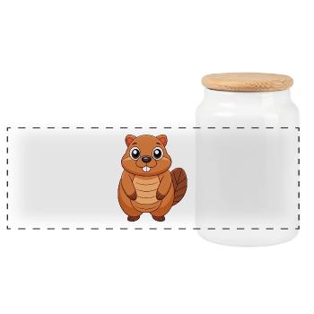 Biber Niedliche Maskottchen Zeichentrickfigur Kawaii - Panorama Keksdose mit Holzdeckel - Weiß - Vorne