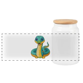 Anaconda Mascotte mignonne Personnage de dessin animé Kawaii - Boîte à biscuits avec couvercle en bois - blanc - Devant