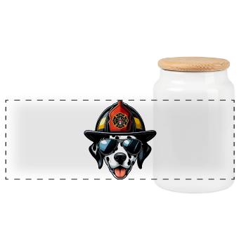 Fire Brigade Dalmatians - Panoramic Cookie Jar with Wooden Lid - white - Front