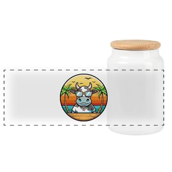 Cow Funny Cartoon Summer Beach Sunglasses Sticker - Panoramic Cookie Jar with Wooden Lid - white - Front