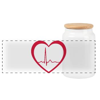 Heartbeat ECG Line Medical Pulse Wave Icon Vector - Panoramic Cookie Jar with Wooden Lid - white - Front