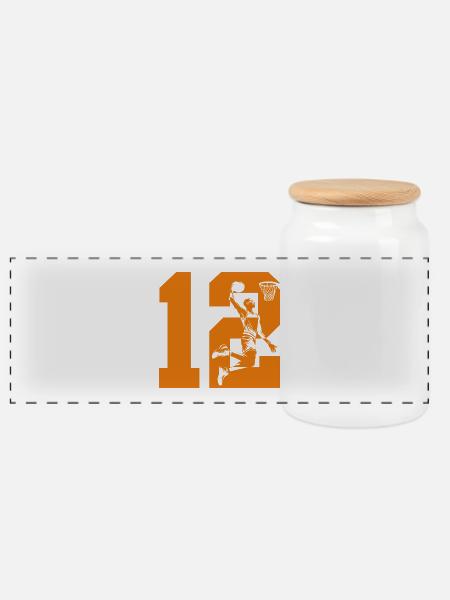 NUMMER 12 BASKETBALL 12. GEBURTSTAG - Panorama Keksdose mit Holzdeckel - Weiß