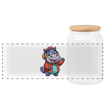 Hippo Funny Cartoon Character Musique de casque - Boîte à biscuits avec couvercle en bois - blanc - Devant