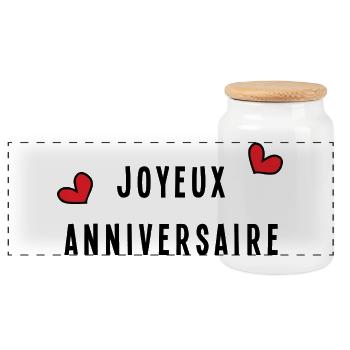 HAPPY BIRTHDAY. ANNIVERSAIRE. BON ANNIVERSAIRE - Boîte à biscuits avec couvercle en bois - blanc - Devant