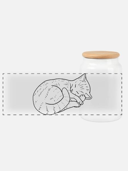 Katze Zeichnung - Panorama Keksdose mit Holzdeckel - Weiß