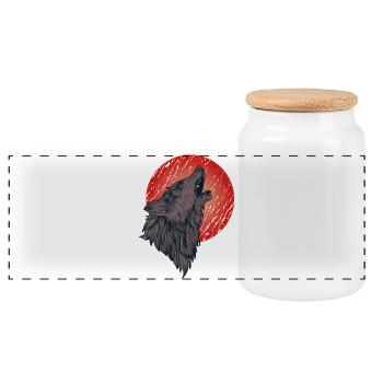 Loup hurlant, pleine lune - Boîte à biscuits avec couvercle en bois - blanc - Devant