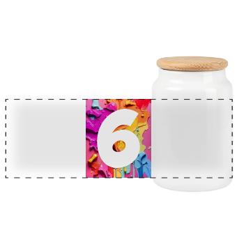 NO. 6 NUMBER 6 COLORFUL 6TH BIRTHDAY - Panoramic Cookie Jar with Wooden Lid - white - Front