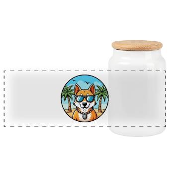 Indian Spitz Dog Breed Cartoon Sunglasses Beach - Panoramic Cookie Jar with Wooden Lid - white - Front