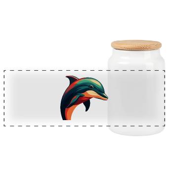 Delfin Cartoon Figur Buntes Haustier Tier - Panorama Keksdose mit Holzdeckel - Weiß - Vorne