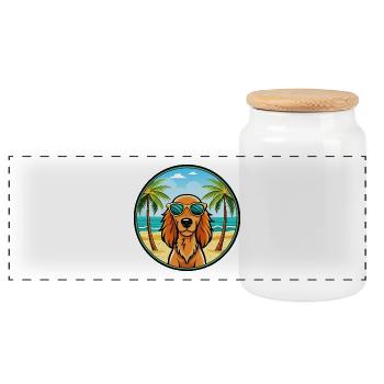 Irish Setter Hund Rasse Cartoon Sonnenbrille Strand - Panorama Keksdose mit Holzdeckel - Weiß - Vorne