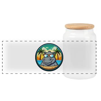 Nilpferd Lustige Cartoon Sommer Strand Sonnenbrille Cool - Panorama Keksdose mit Holzdeckel - Weiß - Vorne