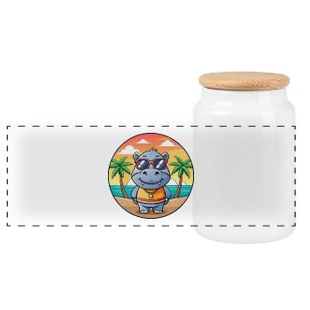 Nilpferd Lustige Cartoon Sommer Strand Sonnenbrille - Panorama Keksdose mit Holzdeckel - Weiß - Vorne