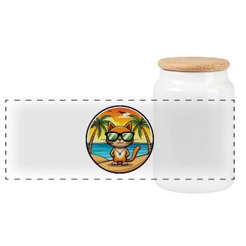 Cymric Katzenrasse Cartoon Sonnenbrille Strand - Panorama Keksdose mit Holzdeckel - Weiß - Vorne