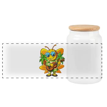 Lustige Biene Cartoon Sommer Strand Sonnenbrille Gitarre - Panorama Keksdose mit Holzdeckel - Weiß - Vorne