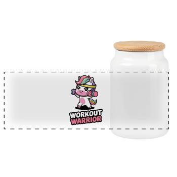 Workout Warrior - Panoramic Cookie Jar with Wooden Lid - white - Front