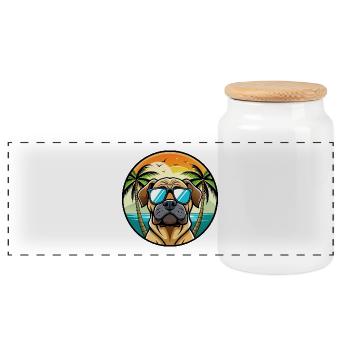 English Mastiff Dog Breed Cartoon Sunglasses Beach - Panoramic Cookie Jar with Wooden Lid - white - Front