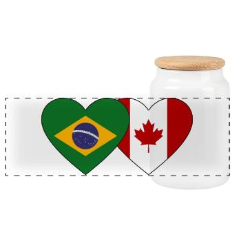 Brésil Canada Drapeau Coeur - Boîte à biscuits avec couvercle en bois - blanc - Devant
