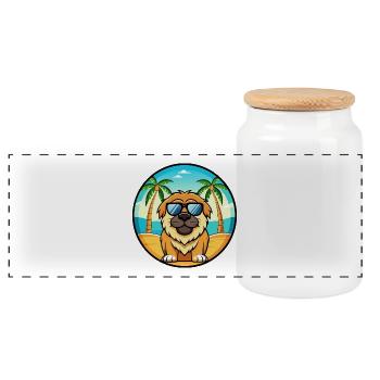 Tibetische Dogge Hunderasse Cartoon Sonnenbrille Strand - Panorama Keksdose mit Holzdeckel - Weiß - Vorne