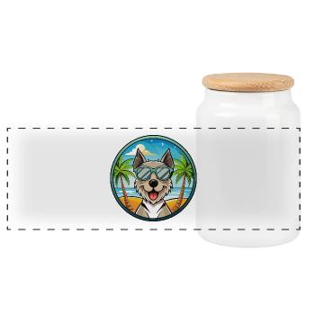 Gull Terrier Chien Race Dessin Animé Lunettes De Soleil Plage - Boîte à biscuits avec couvercle en bois - blanc - Devant