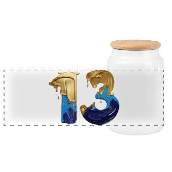 NO. 13 NUMBER 13 COOL 13TH BIRTHDAY - Panoramic Cookie Jar with Wooden Lid - white - Front