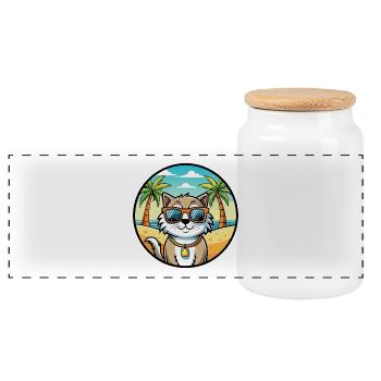 Ragamuffin Katzenrasse Cartoon Sonnenbrille Strand - Panorama Keksdose mit Holzdeckel - Weiß - Vorne