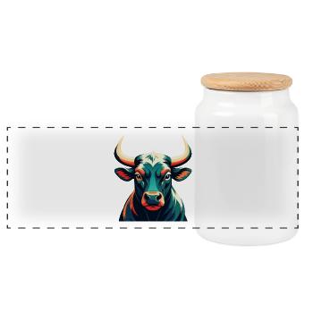 Taureau Personnage De Dessin Animé Animal De Compagnie Coloré - Boîte à biscuits avec couvercle en bois - blanc - Devant