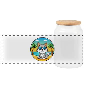 Carélie Bobtail Cat Breed Cartoon Sunglass Beach - Boîte à biscuits avec couvercle en bois - blanc - Devant