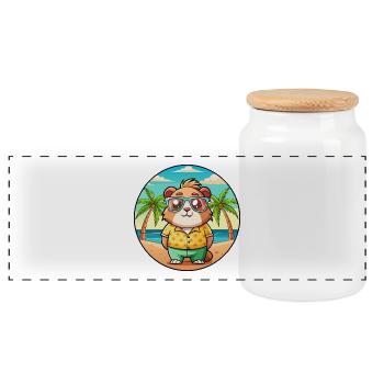 Cochon d’Inde Drôle Dessin Animé Plage Été Lunettes de soleil - Boîte à biscuits avec couvercle en bois - blanc - Devant