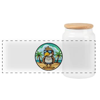 Hawk Funny Cartoon Summer Beach Sunglasses Sticker - Panoramic Cookie Jar with Wooden Lid - white - Front