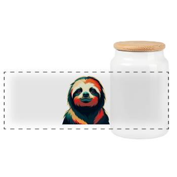 paresseux dessin animé personnage animal de compagnie coloré - Boîte à biscuits avec couvercle en bois - blanc - Devant