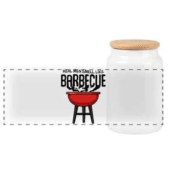 Roter Kesselgrill Illustration - Panorama Keksdose mit Holzdeckel - Weiß - Vorne