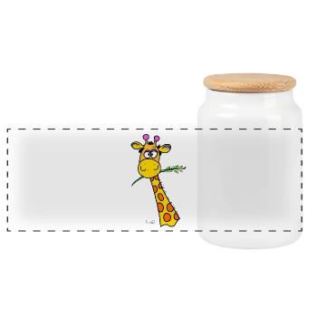 Cute Giraffe - Panoramic Cookie Jar with Wooden Lid - white - Front